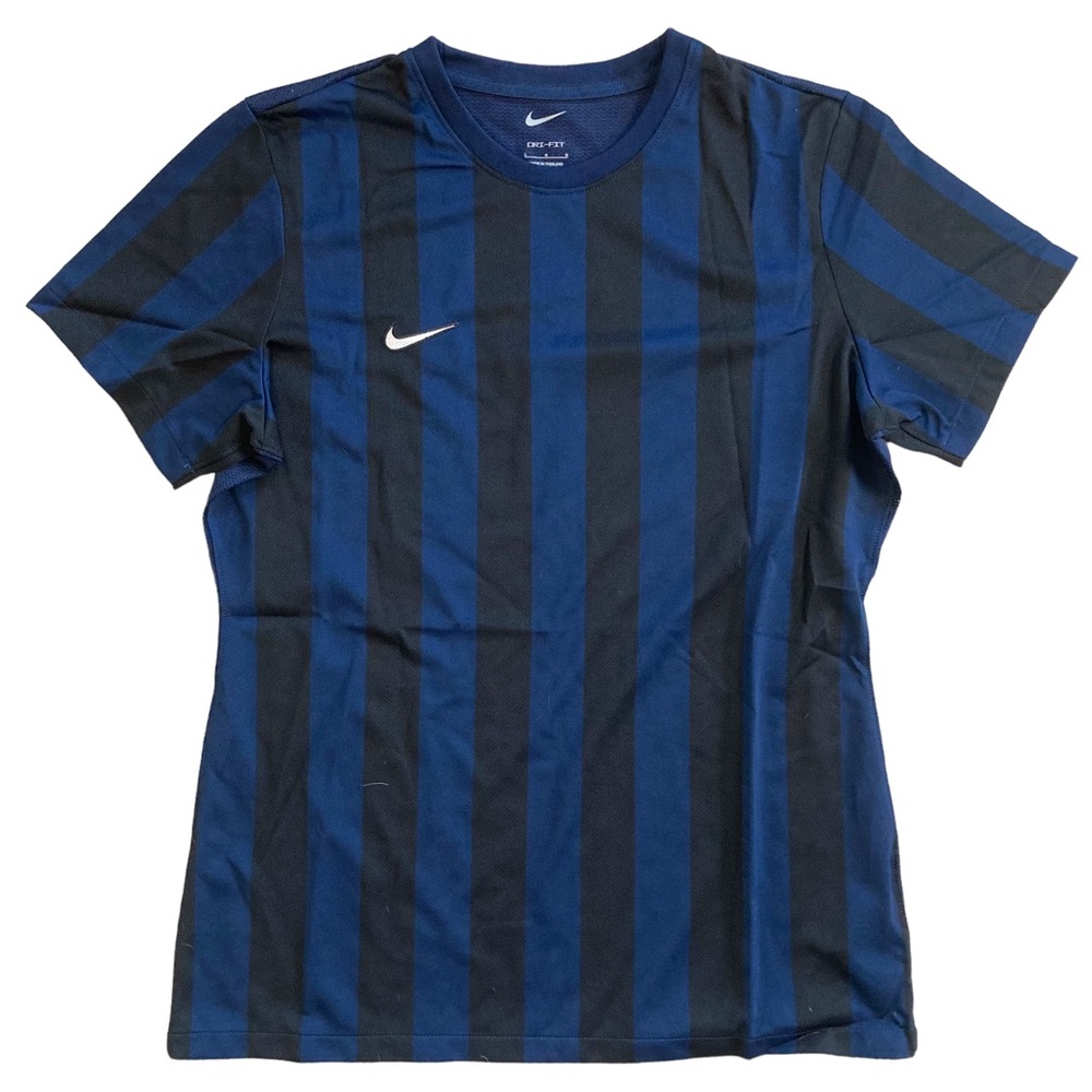⚽️ Nike Dri-Fit, striped, black/blue soccer jersey, rn56323 Women’s sz L